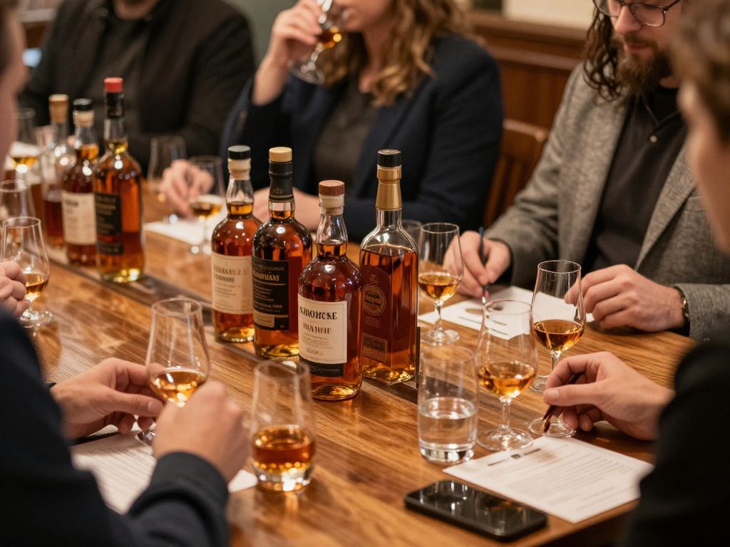 Participants enjoying a bourbon tasting at NEAT Bourbon Bar