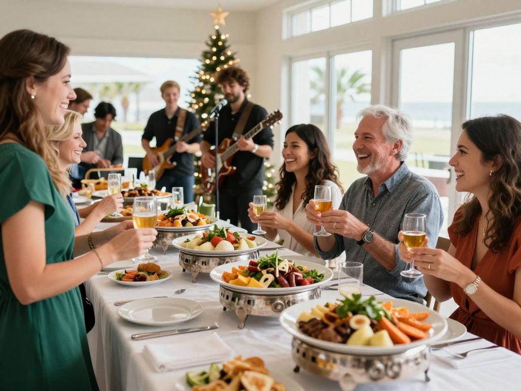 Guests enjoying a New Year's Day brunch at Avista Resort with live music in Myrtle Beach.