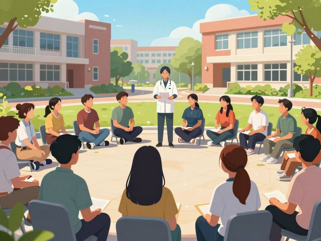 Students participating in a campus safety training session at a college.