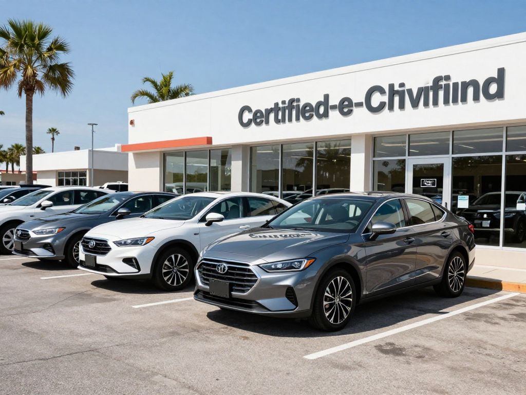 Modern used car dealership with certified pre-owned vehicles