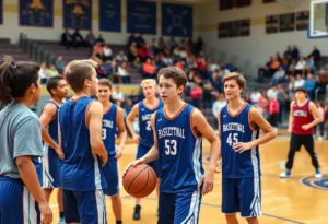Carolina Forest Panthers basketball team practicing in the gym