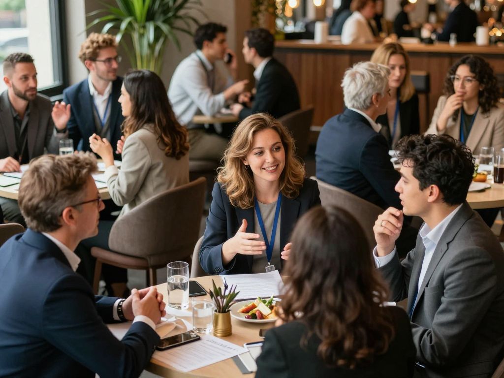 Professionals networking at a Charleston restaurant event