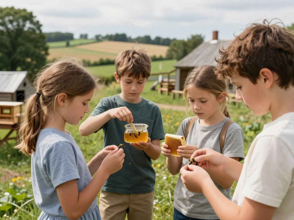 Children participating in a hands-on learning session about insects at L.W. Paul Living History Farm.