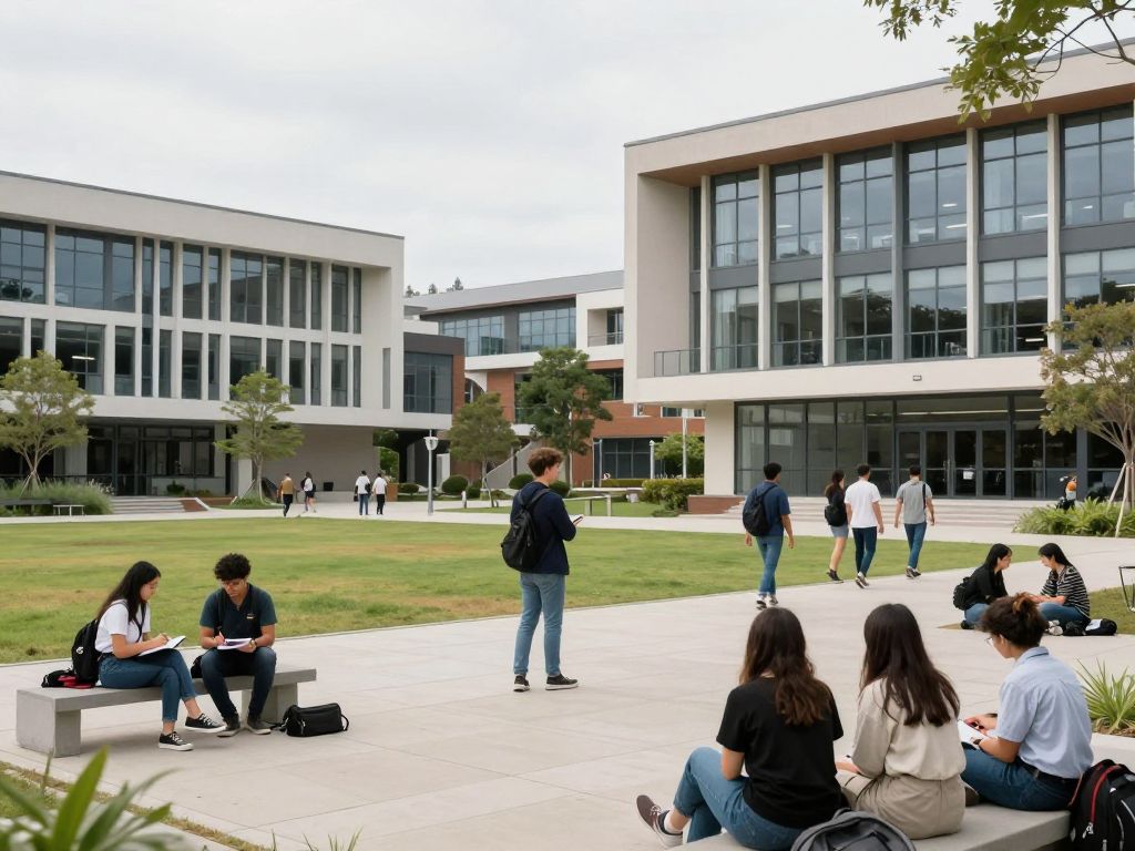 Modern Coastal Carolina University campus with students