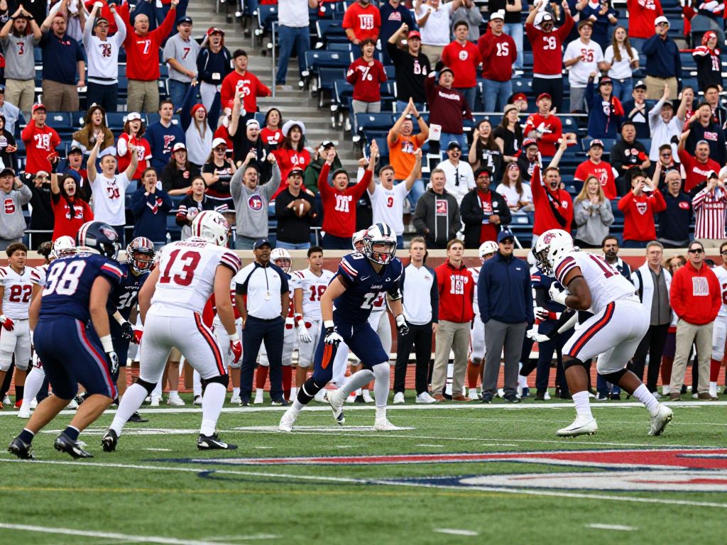Football field at Coastal Carolina University with cheering fans.