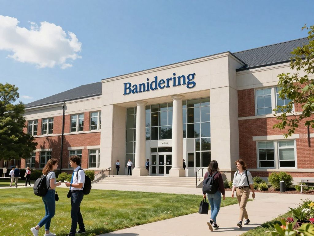 A college campus and banking building representing education and finance collaboration