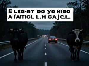 Car disaster on Highway 22 with cows