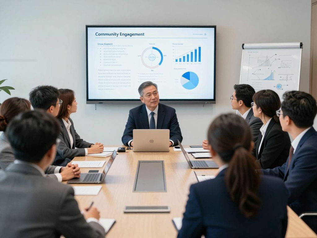 Professionals discussing community engagement strategies