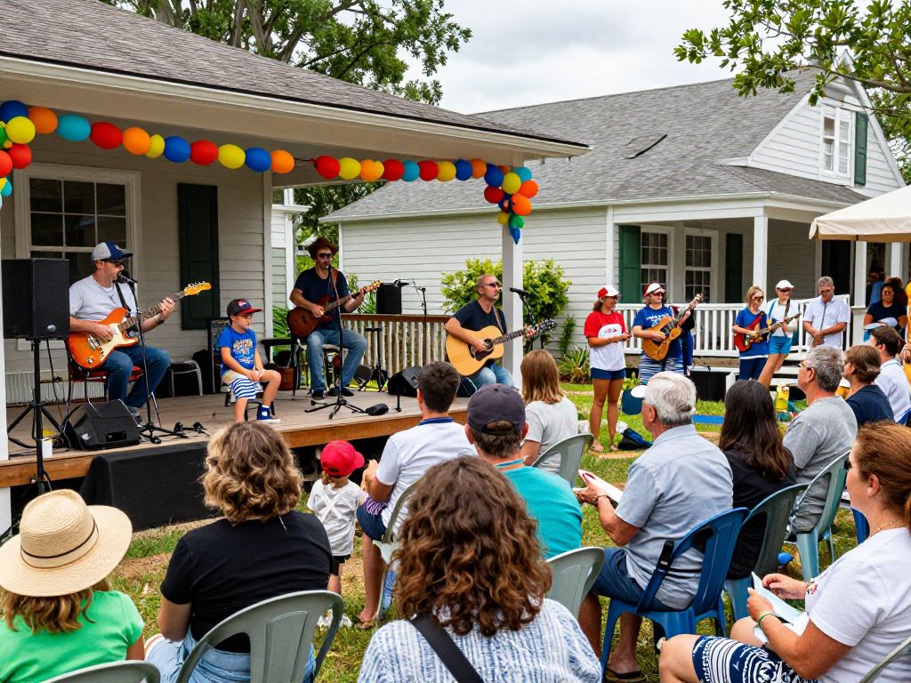 Community members enjoying live music during Conway Porchfest.
