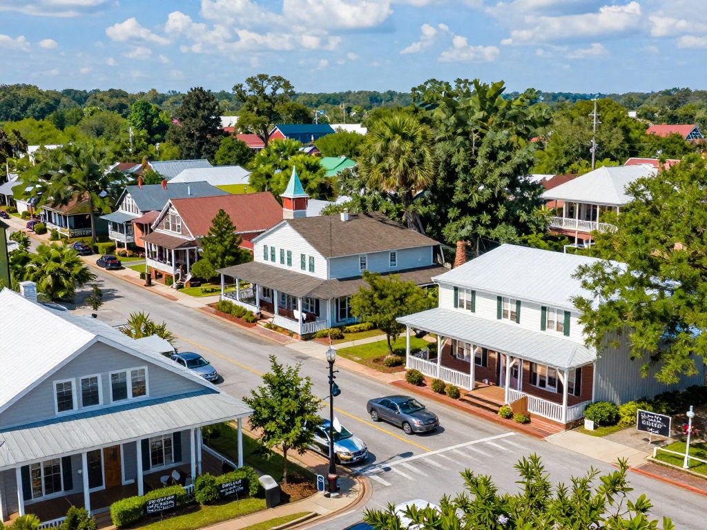 A vibrant business scene in Conway, SC showcasing local shops