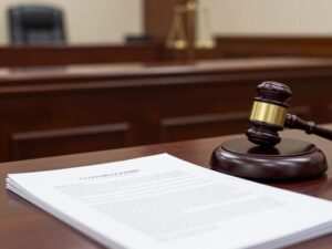 A courtroom scene symbolizing legal proceedings