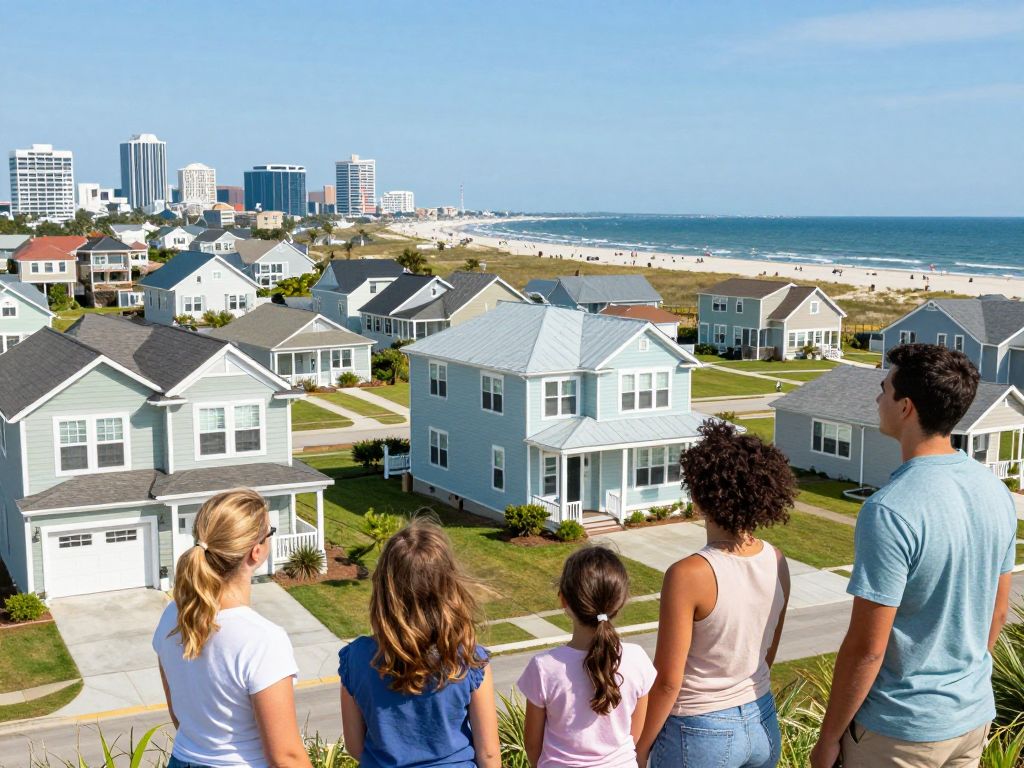 A group of diverse families exploring houses in Myrtle Beach