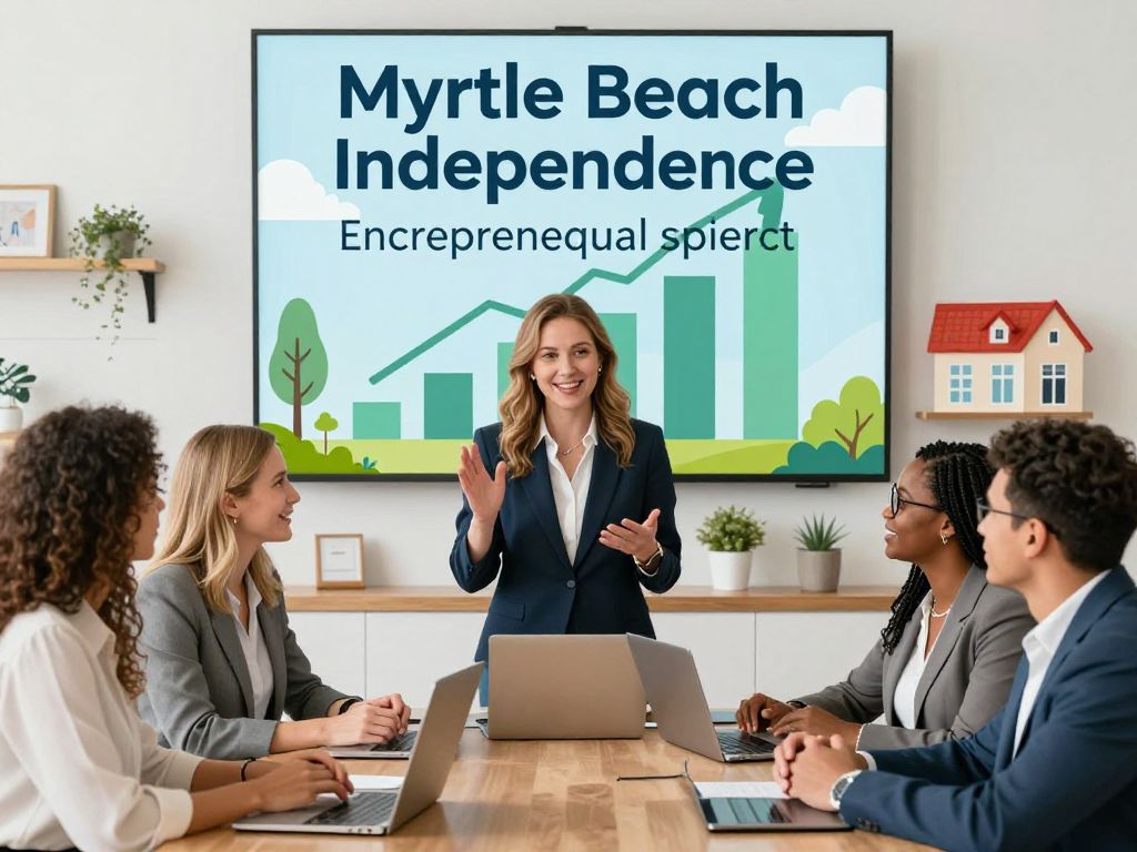 Celebration of financial independence in Myrtle Beach with small business owners and financial advisors.