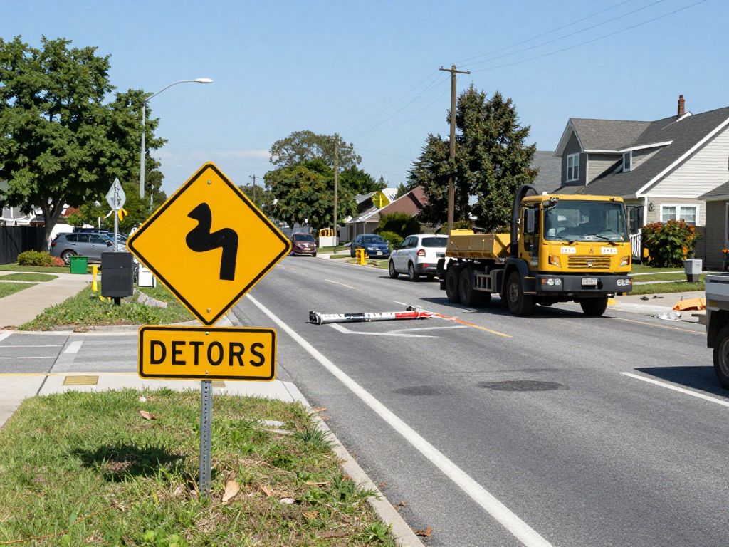 Detour signs on Hemingway Chapel Road during stormwater improvement project