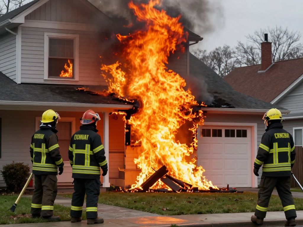 House fire emergency rescue scene
