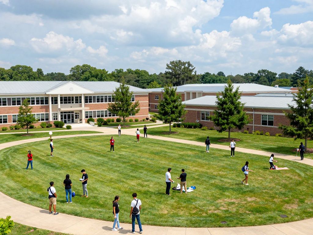 Campus view of Horry-Georgetown Technical College with students