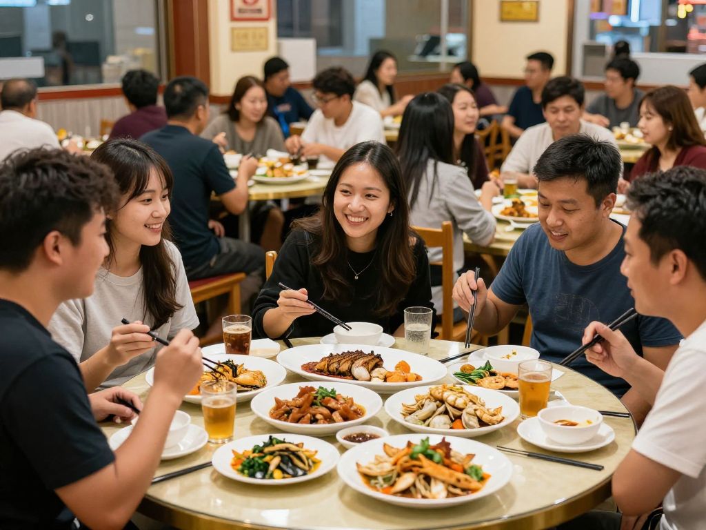 Inside Hook & Barrel restaurant with diners enjoying seafood dishes