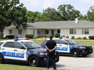 Police vehicles outside the J. Reuben Long Detention Center in Horry County