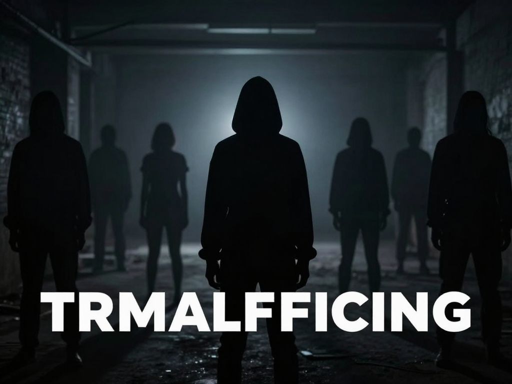 Awareness campaign for human trafficking illustrating individuals shrouded in darkness.