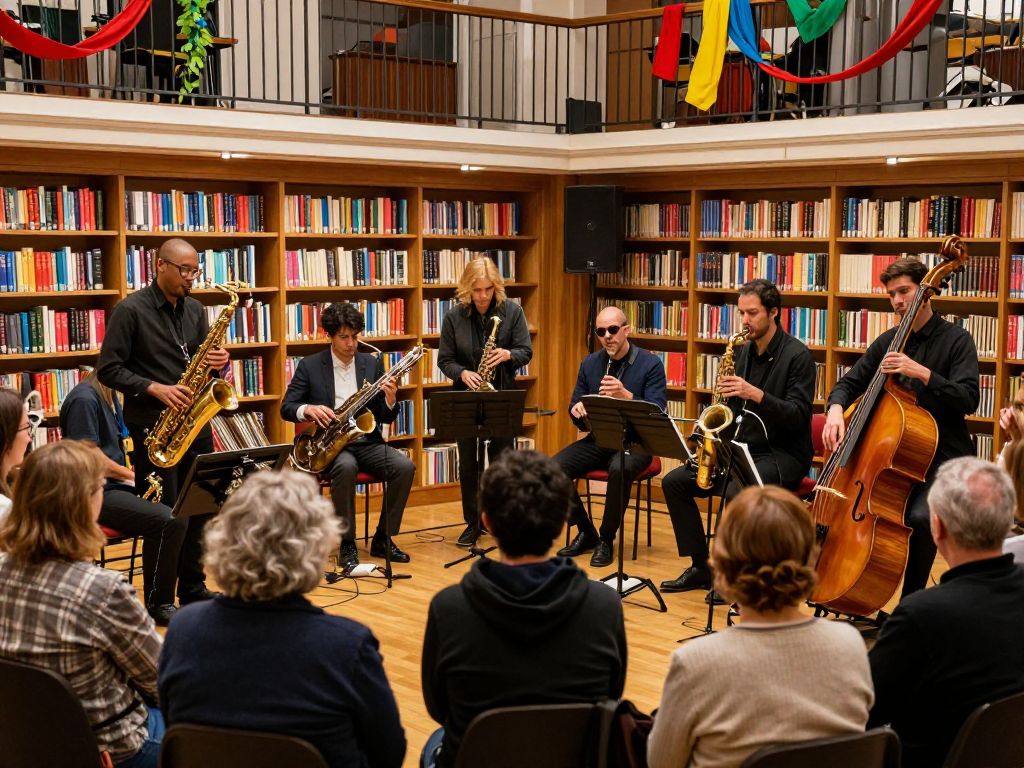 Audience enjoying the Jazz In The Stacks concert at Chapin Memorial Library