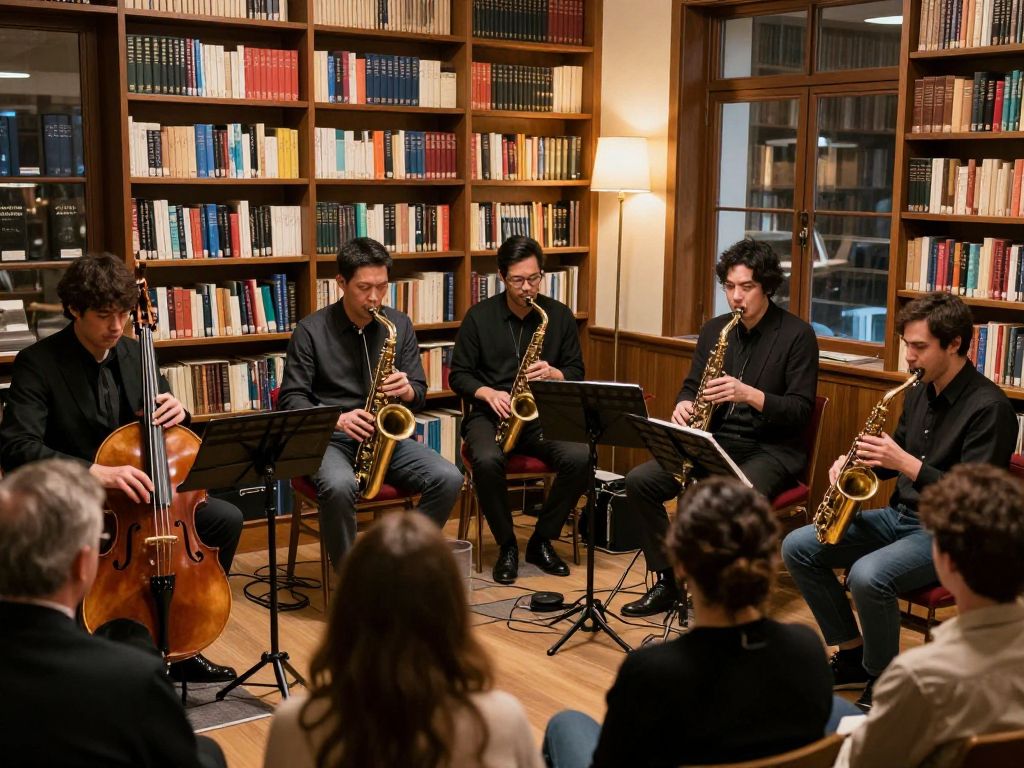 Jazz musicians performing at the Chapin Memorial Library