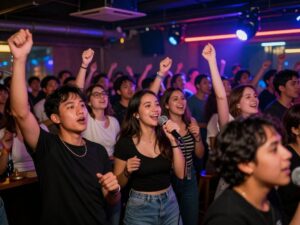 Crowd participating in Karaoke Night at Tin Roof in Myrtle Beach