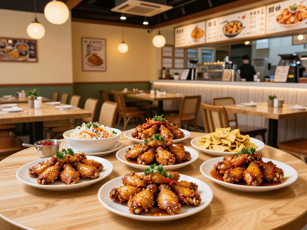 Interior view of Local Cue restaurant with chicken wing dishes