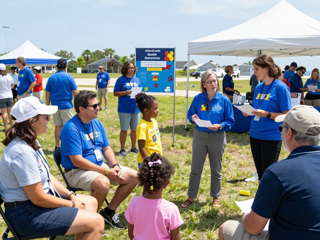 Families and researchers participating in an autism research event in Myrtle Beach.