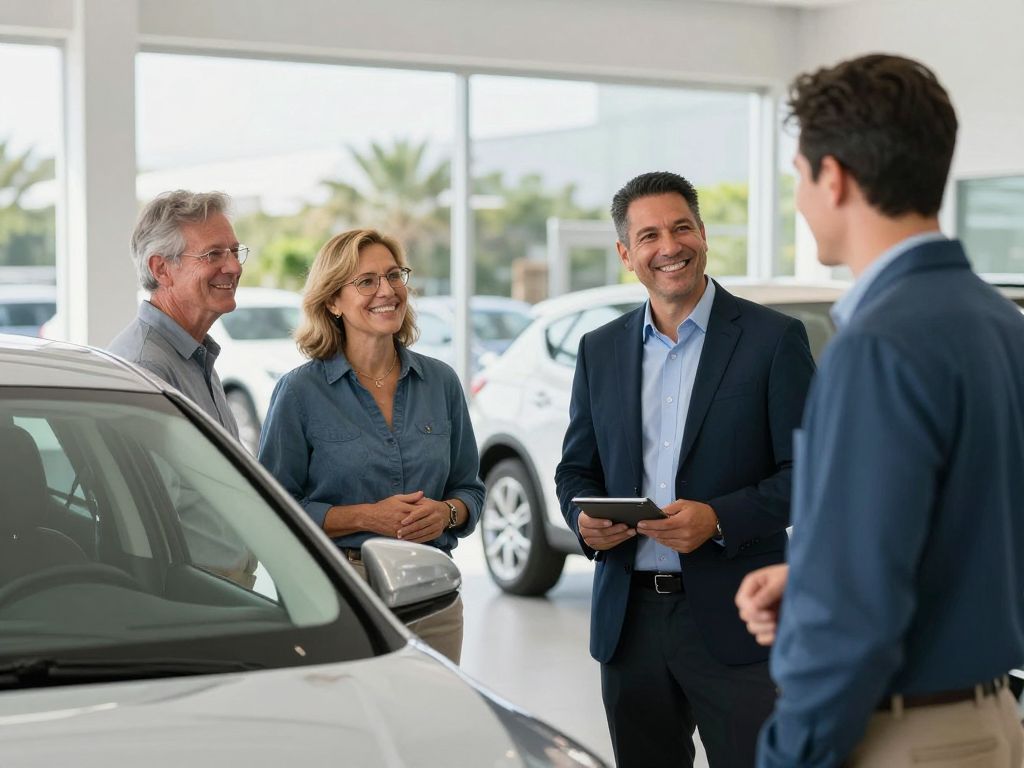 Customers engaging with a car dealer in Myrtle Beach.