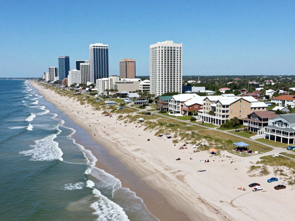 Coastal view of Myrtle Beach highlighting the cityscape