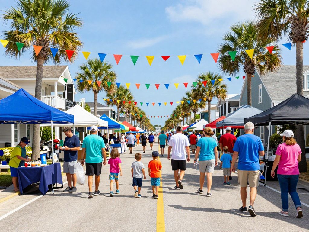 Vibrant street scene of community events in Myrtle Beach