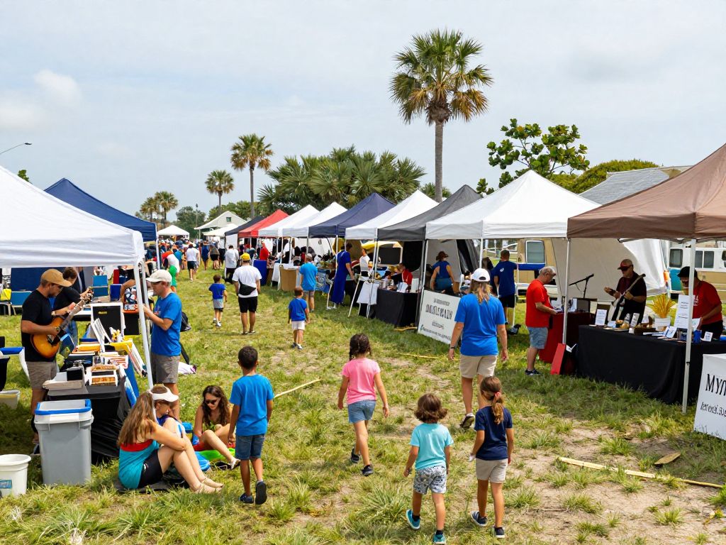 Community festival in Myrtle Beach with families and vendors