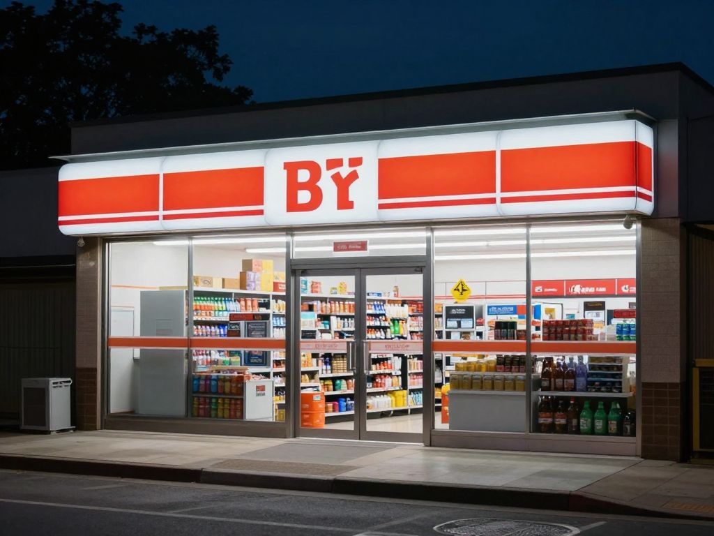 Exterior of a Myrtle Beach convenience store at night