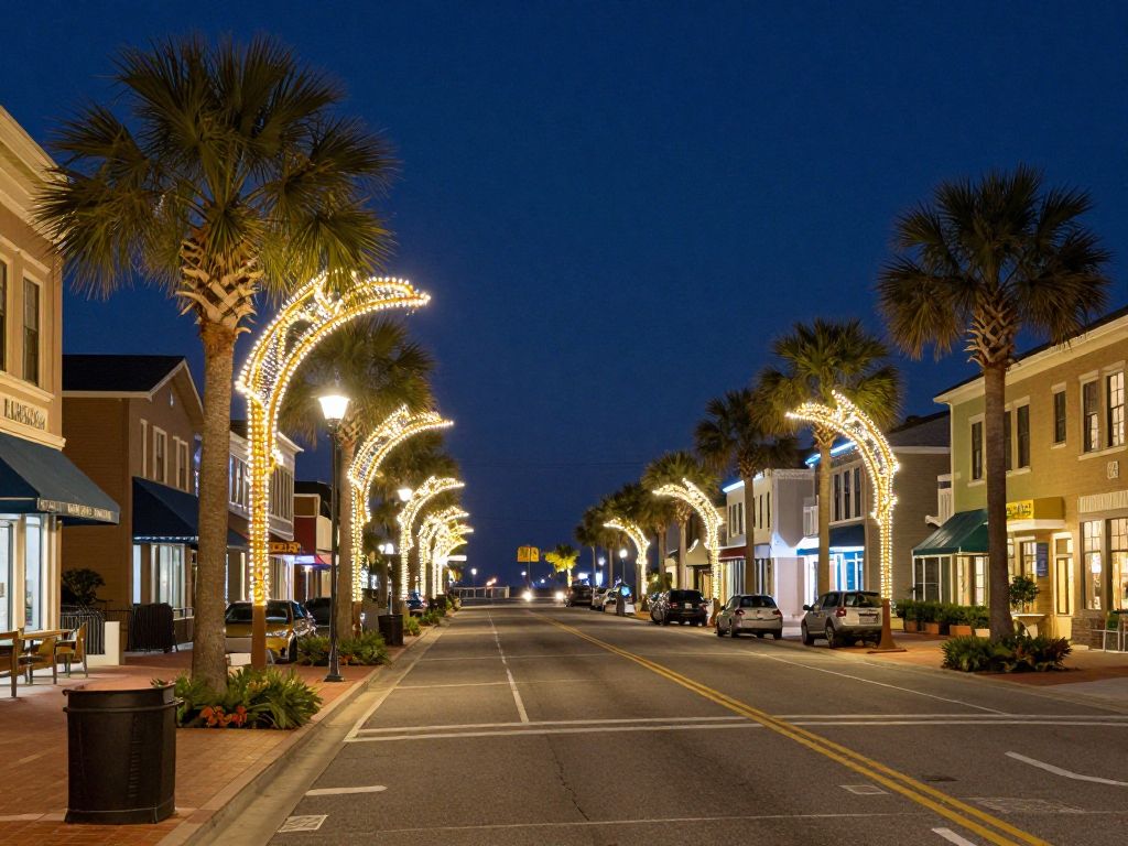 Decorative lighting along Ocean Boulevard in Myrtle Beach