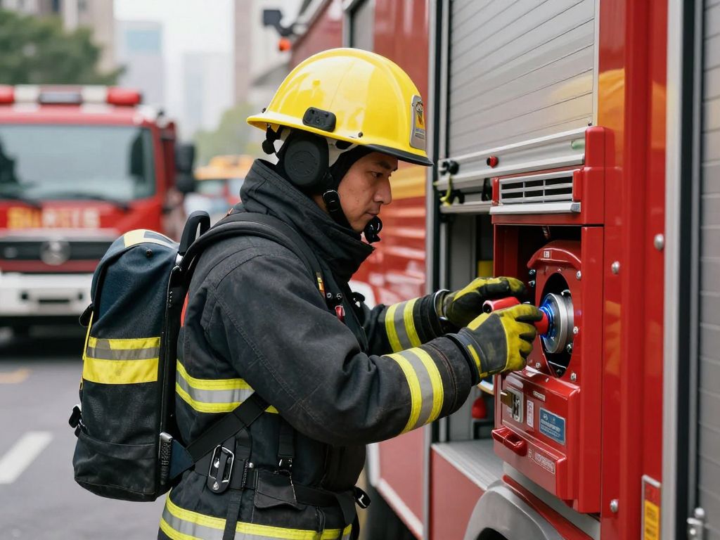 Firefighter inspecting safety systems in Myrtle Beach