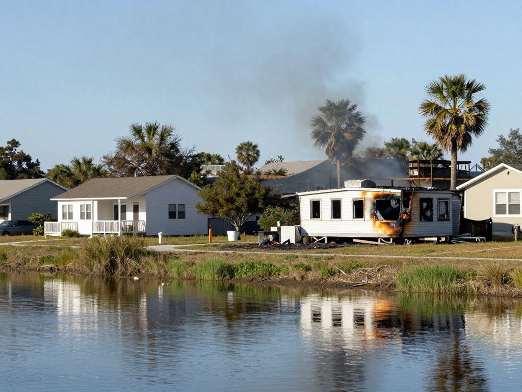 Burnt mobile home following a structure fire in Myrtle Beach