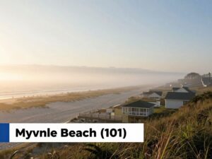 View of Myrtle Beach with fog lifting in the morning