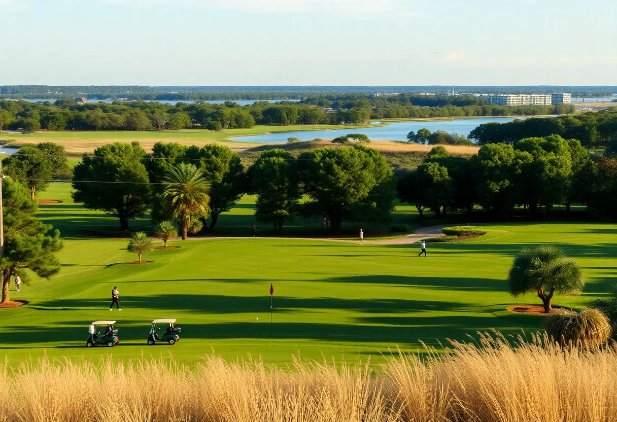 A golf course in Myrtle Beach with players enjoying a game.
