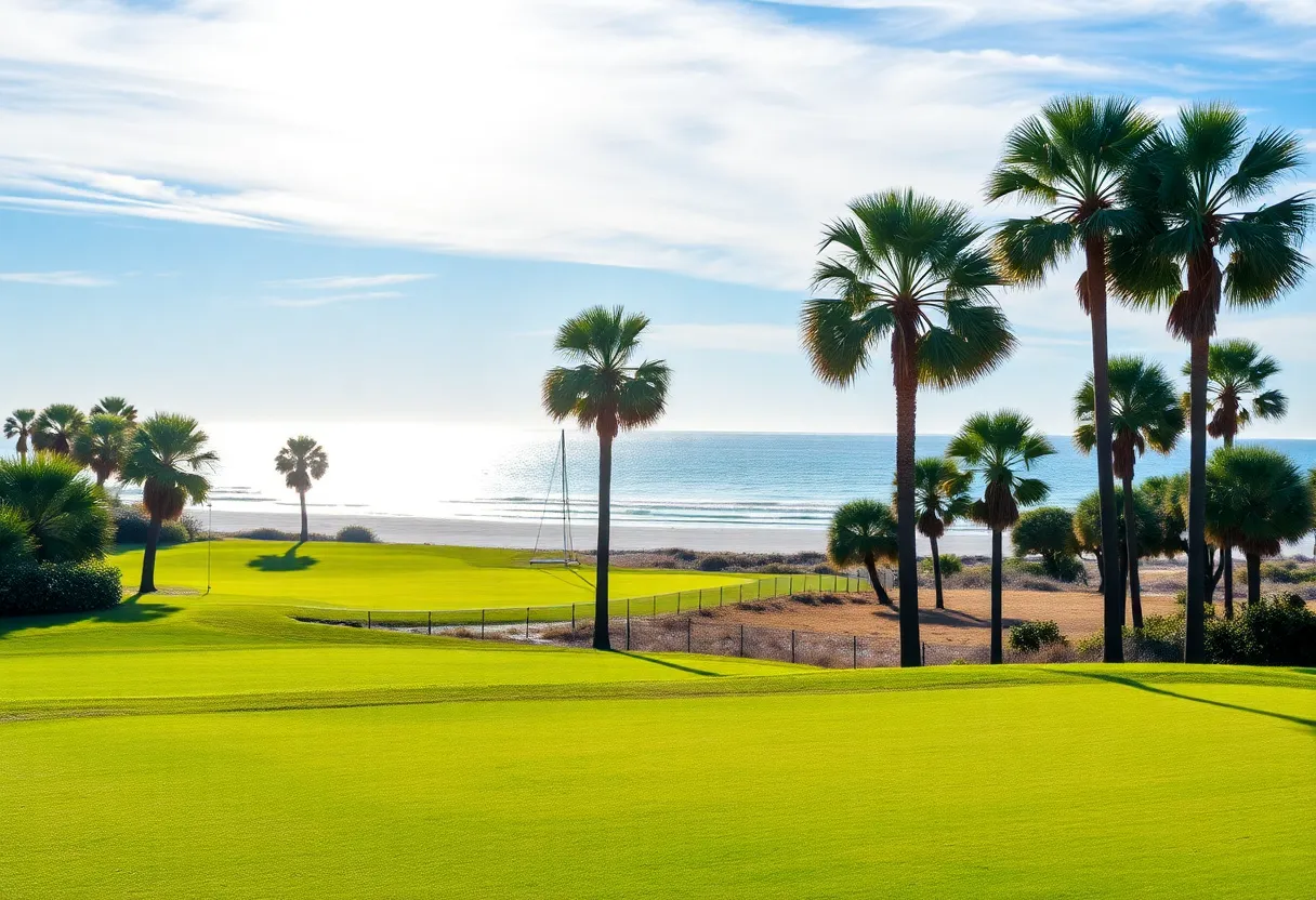 A picturesque golf course at Myrtle Beach with ocean view