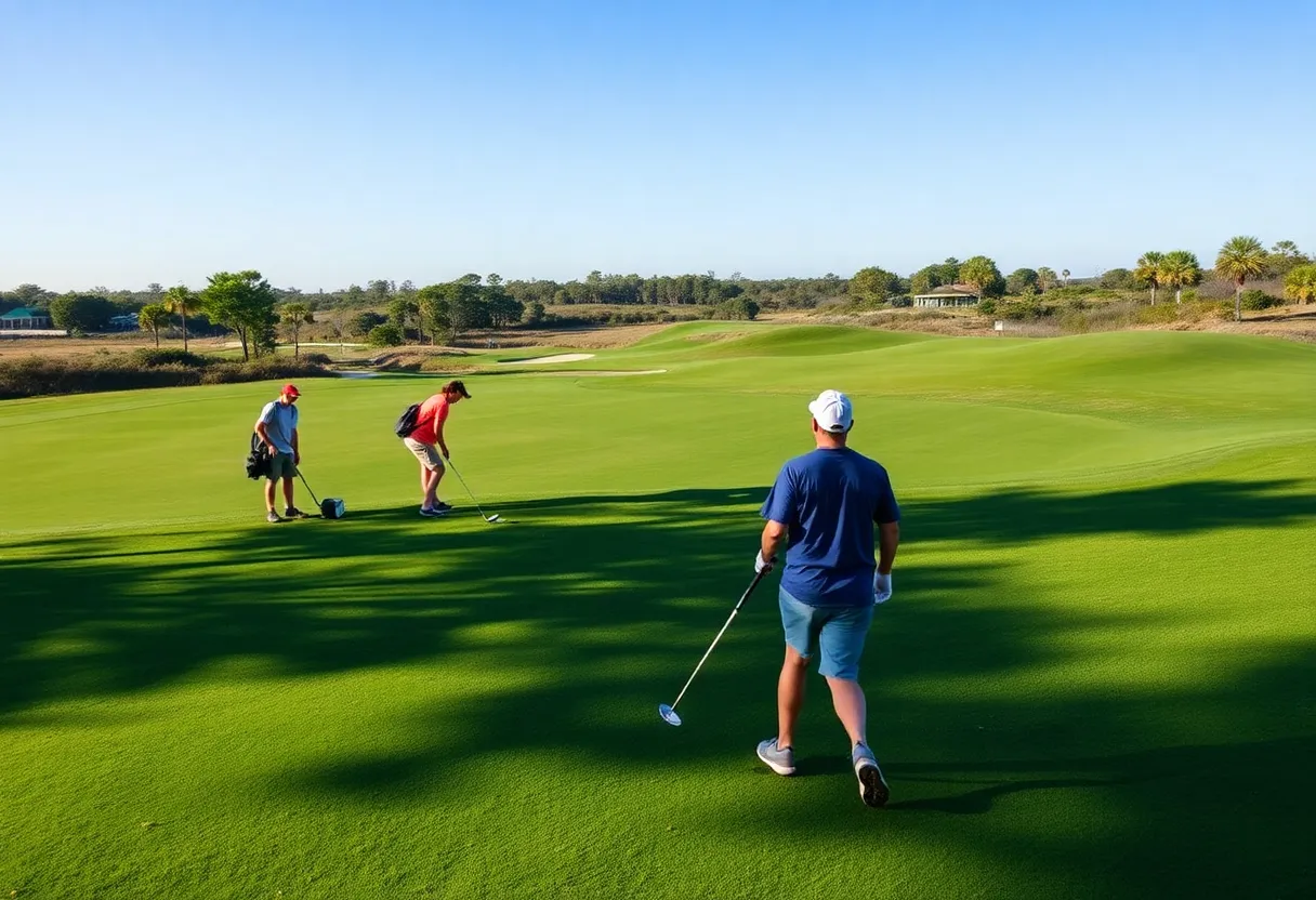 Students preparing the greens at The Dunes Golf and Beach Club