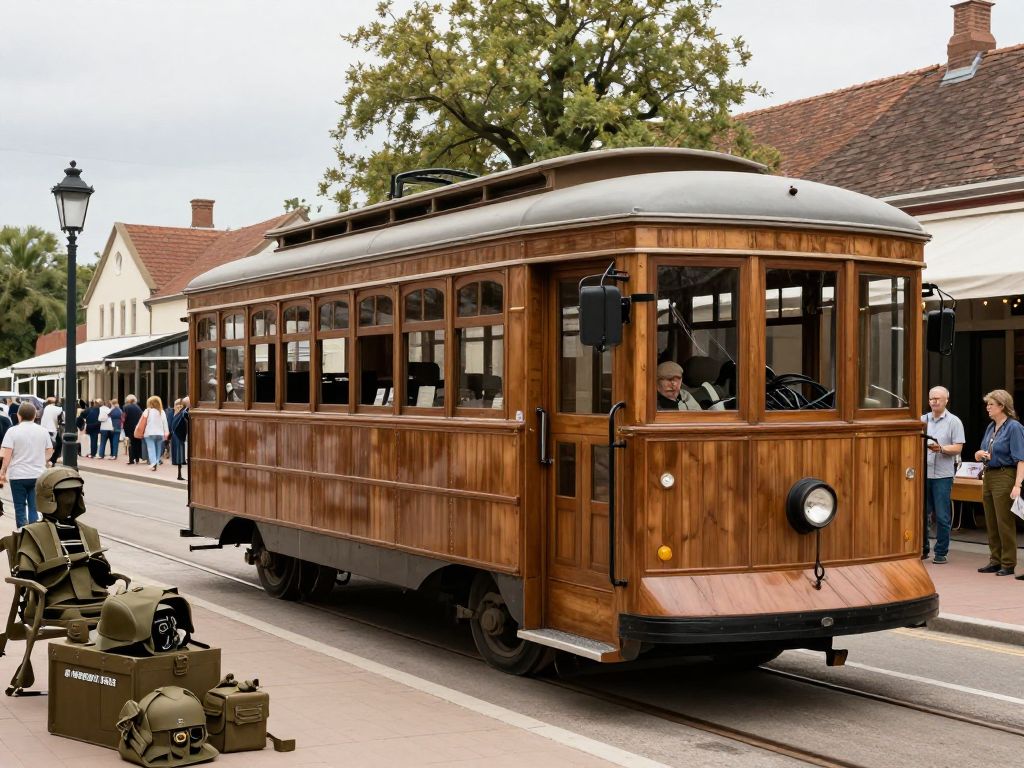 Historic trolley in Myrtle Beach showcasing military heritage