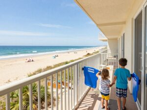 A safe and scenic balcony at a Myrtle Beach motel overlooking the ocean.