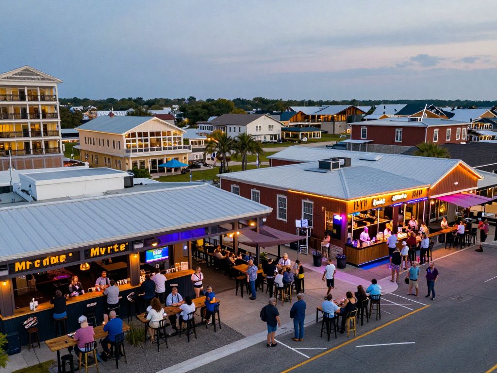 Vibrant nightlife scene in Myrtle Beach with establishments serving alcohol