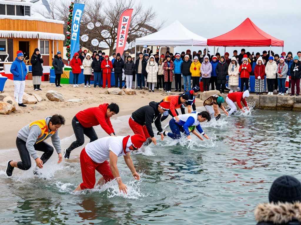 Participants at the Myrtle Beach Polar Plunge preparing to dive into the ocean