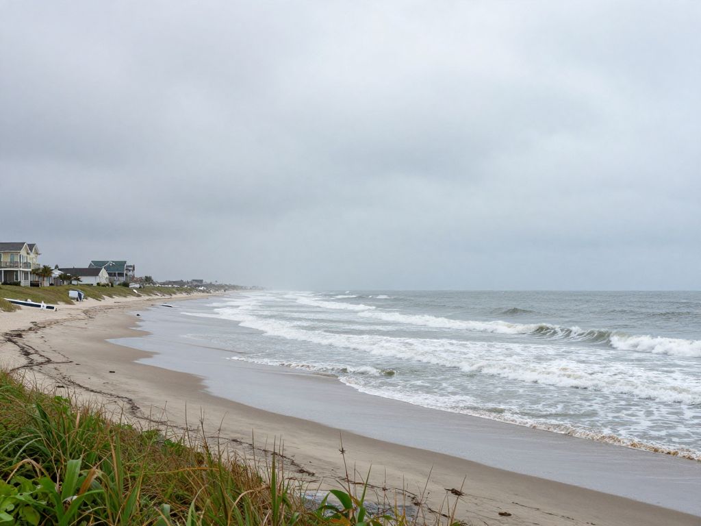 Myrtle Beach with overcast skies and rain