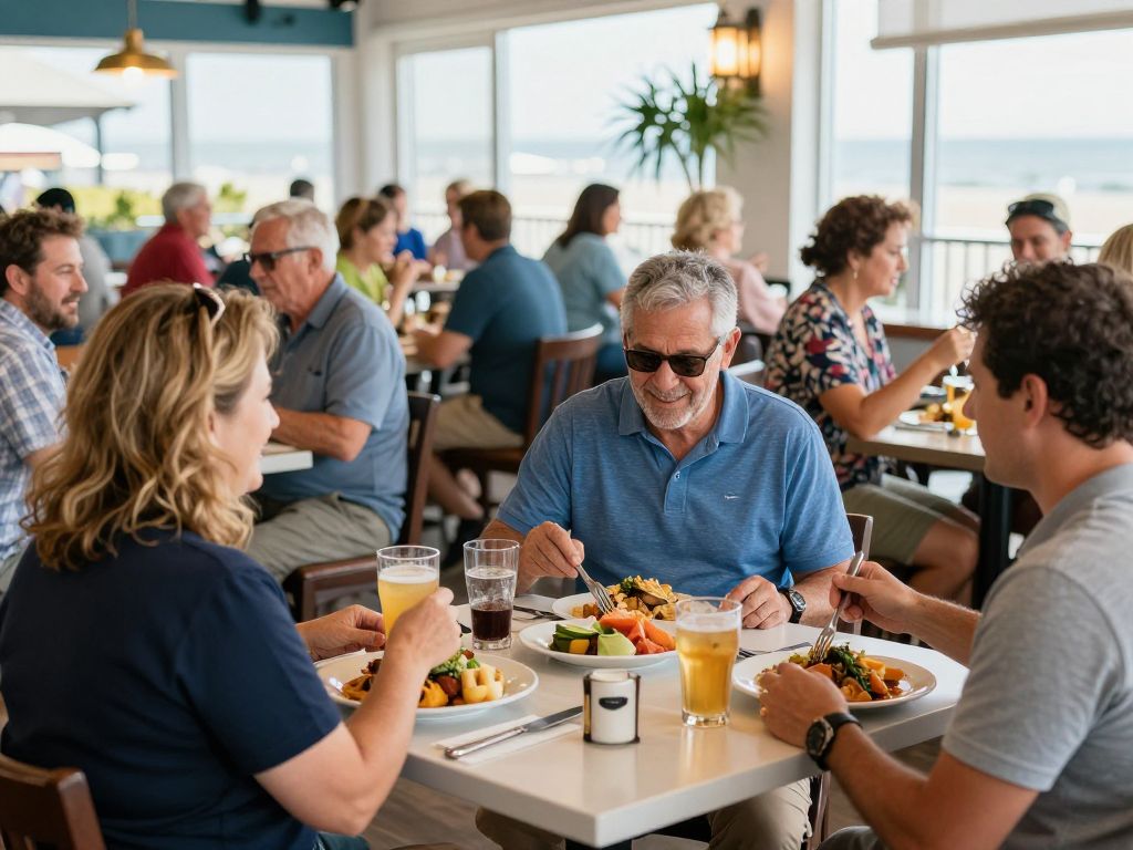 Guests enjoying a meal at a restaurant in Myrtle Beach.