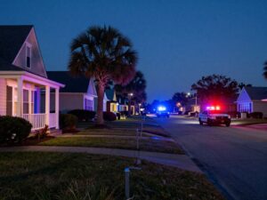 Police response to a shooting incident in Myrtle Beach residential area.