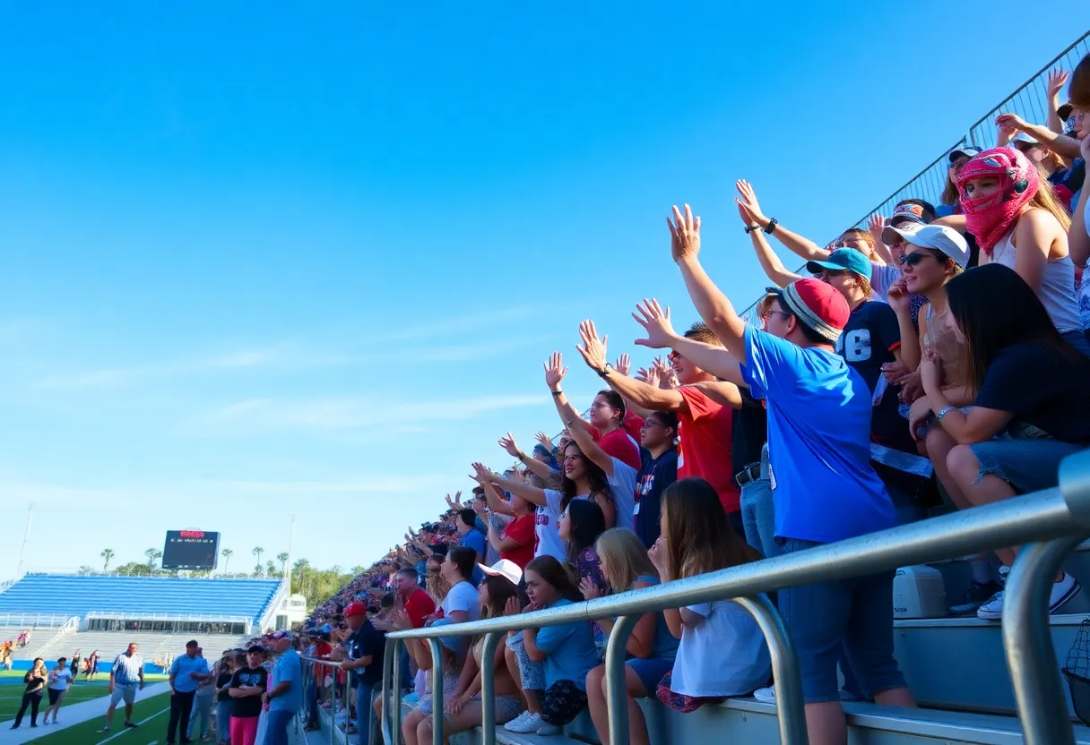 Fans cheering during a local high school sports event in Myrtle Beach