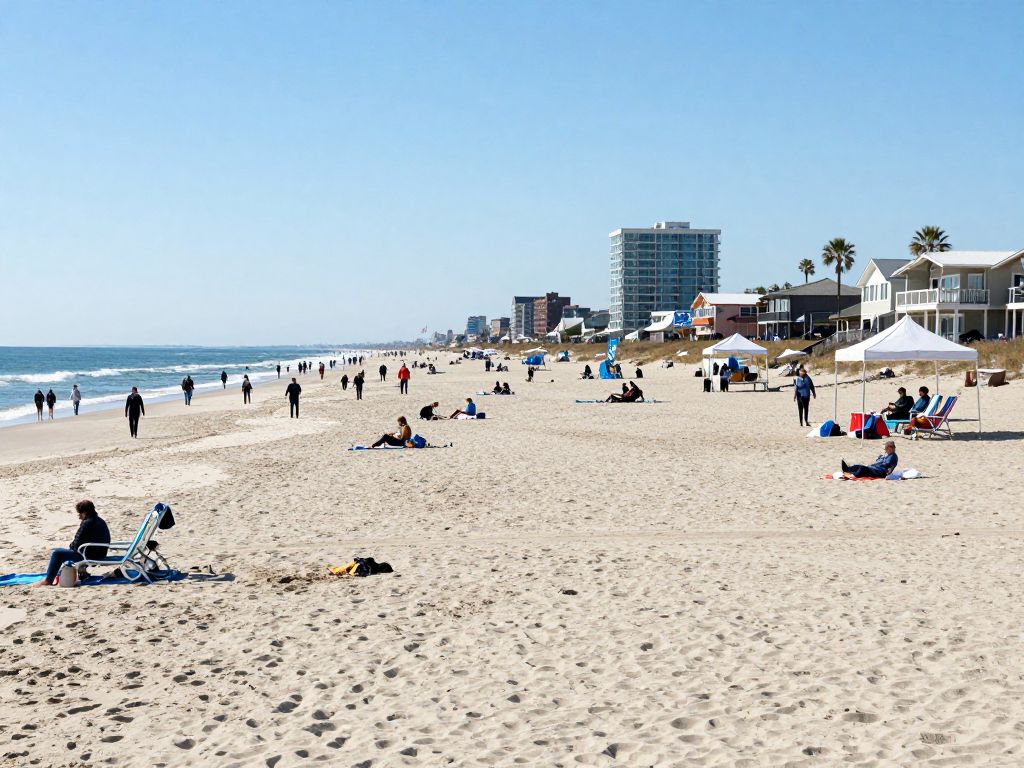 Winter scene at Myrtle Beach with calm beaches and vibrant local events.