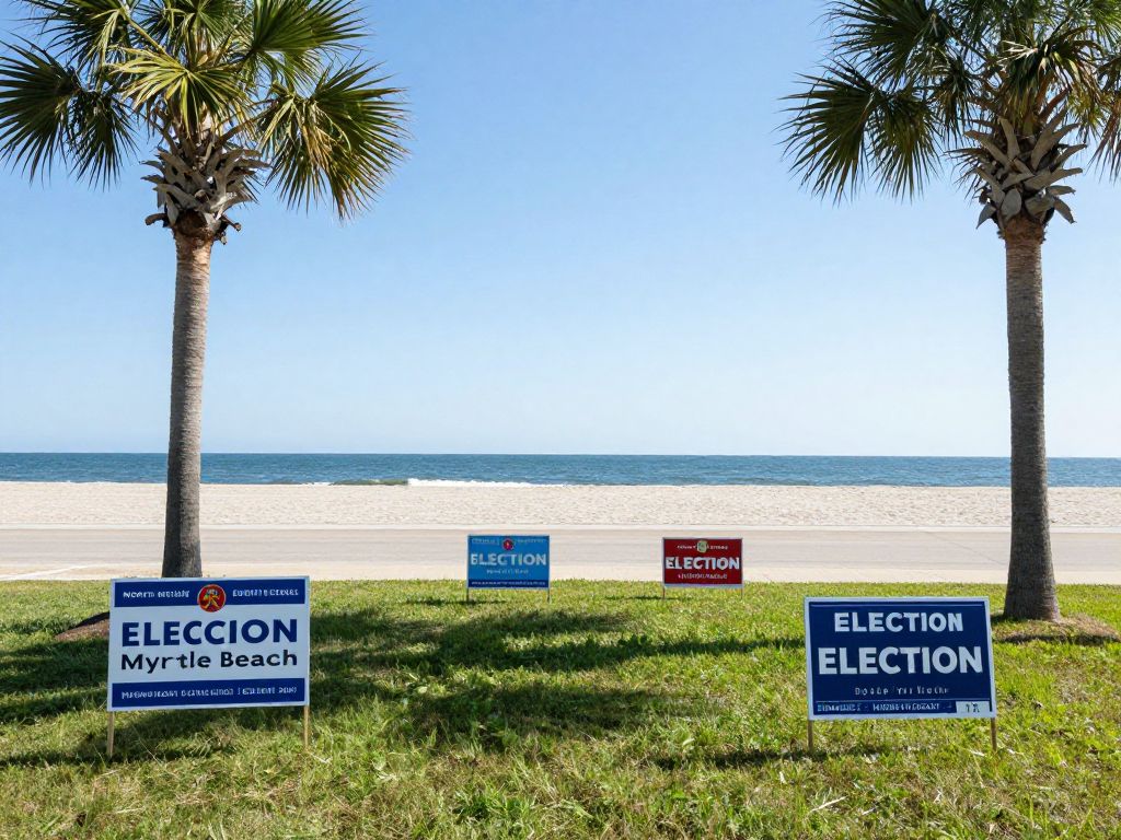 Coastal view of North Myrtle Beach with election signs